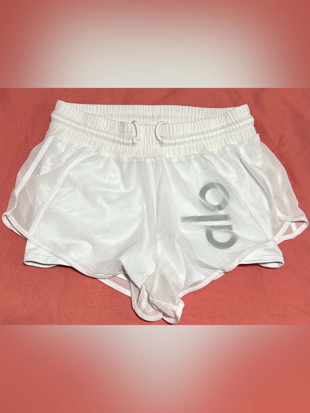 ALO Yoga White Layered Mesh Athletic Shorts
